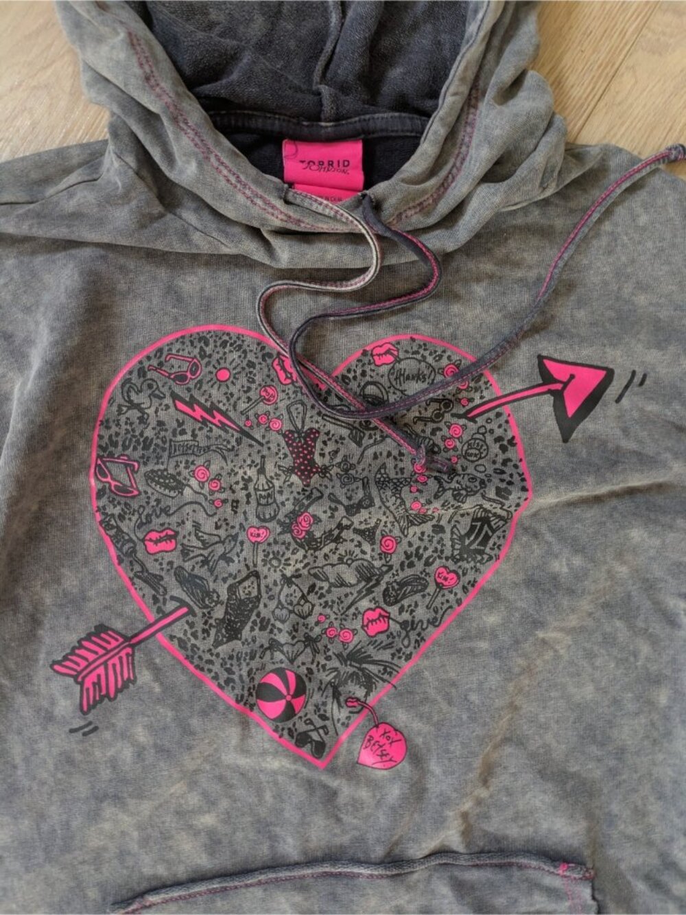 torrid x betsey johnson hoodie sweatshirt dress xl 1 Y2K Acid Wash Grey Kawaii - Picture 2 of 12